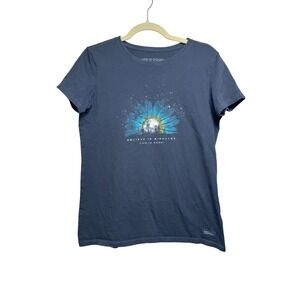 Life is Good Crusher T-Shirt Medium Blue Believe in Miracles Graphic